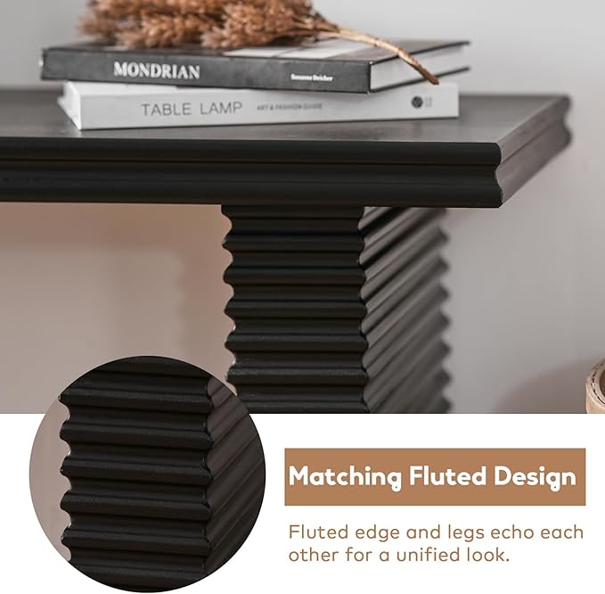 Wnutress Wood Console Table, 55.3" Long Sofa Table, Farmhouse Fluted Entryway Table for Living Room, Hallway, Entrance Foyer, Easy Assembly, Black