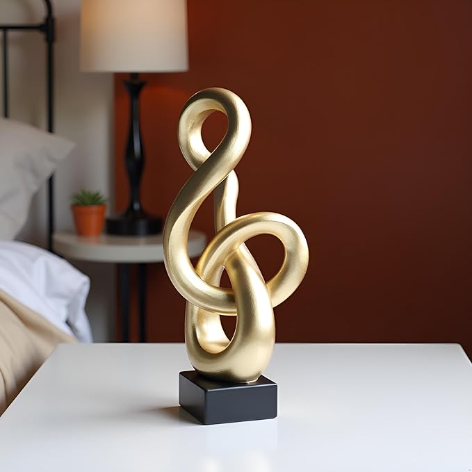 16" Modern Abstract Ribbon Decorative Sculpture, Knot Sculptures,Home Decor,Coffee Table Statues,Dining Living Room Desk Decor,Golden