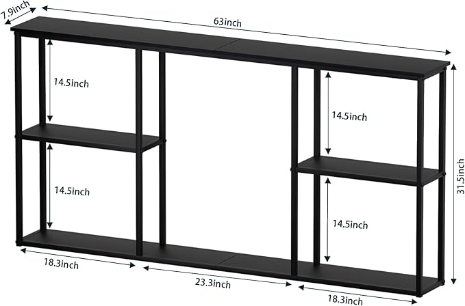 WOHOMO Black Console Table,3-Tier Small Entryway Table,Long Sofa Table for Hallway,Living Room(63 inch)