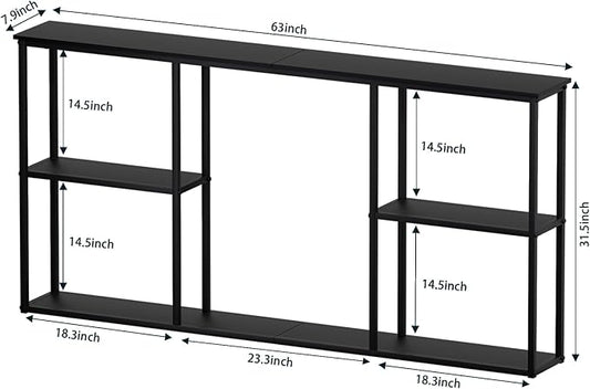 WOHOMO Black Console Table,3-Tier Small Entryway Table,Long Sofa Table for Hallway,Living Room(63 inch)