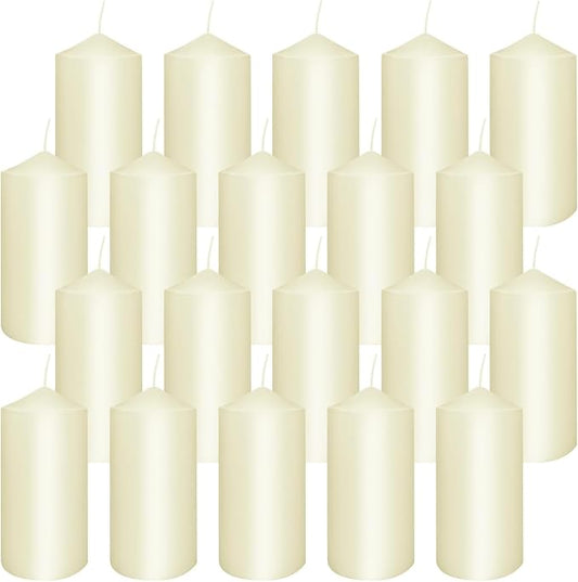 2"x4" High Ivory Pillar Candles, Set of 20 Unscented. Bulk Buy. Ideal for Halloween, Wedding, Emergency Lanterns, Household, Wedding and Home Décor Candlesticks