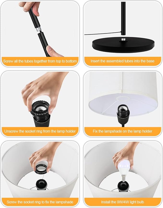 Floor Lamps for Living Room, Modern Floor Lamp with Reading Lamp(9W, 4W), 3 Color Temperature LED Bulbs, 62" Tall Standing Lamp, Beige Lampshades, Simple Pole Lamps for Bedroom/Office/Kids Room/Den