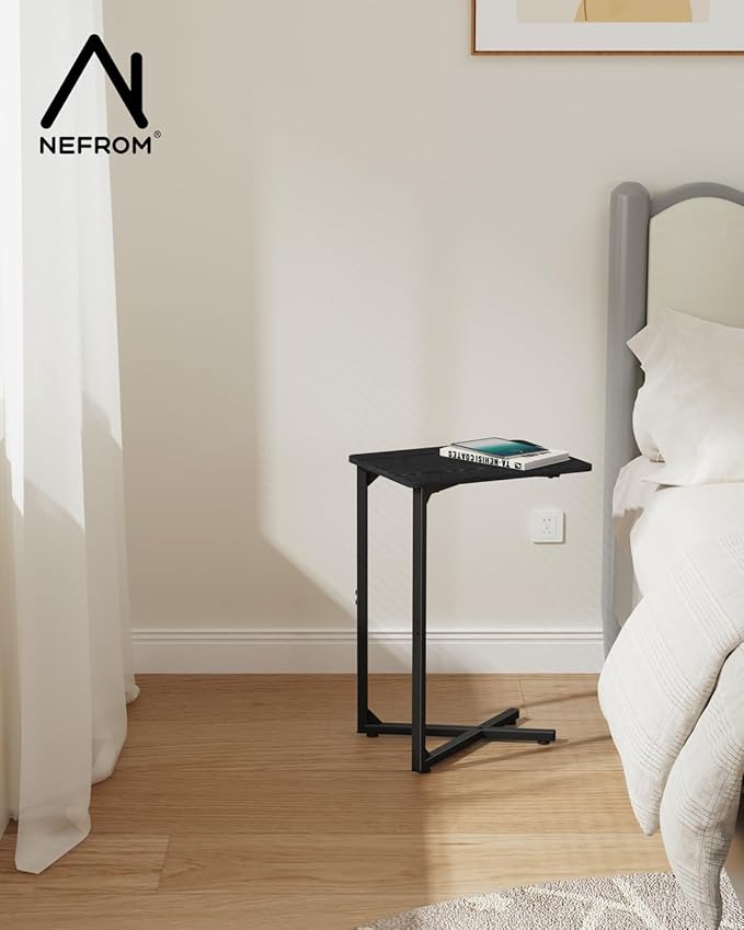C-Shaped End Table, Small Side Table for Couch, Sofa TV Tray Table for Living Room, Bedroom, Bedside ET-X-BK1