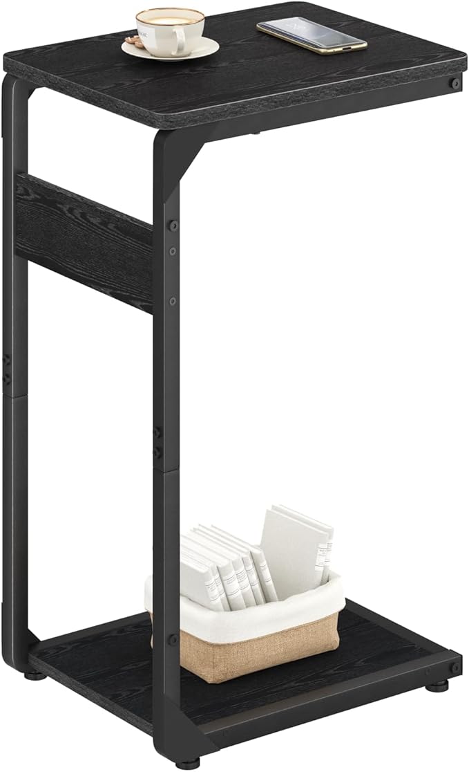 Narrow C-Shaped End Table, Small Side Table for Couch, Sofa TV Tray Table for Living Room, Bedroom, Bedside ET-YB-BK1
