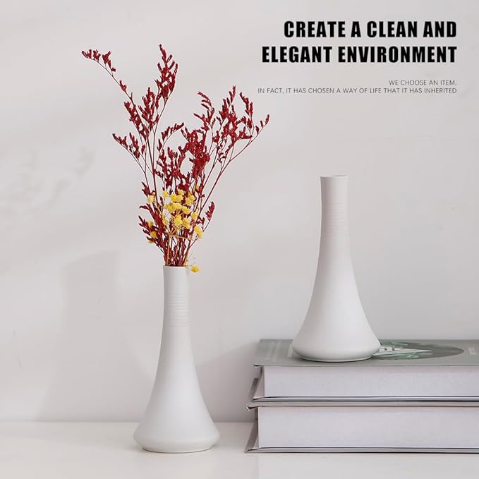 2-Piece White Matte Ceramic vase Set, Farmhouse Decoration, Decorative vase, Suitable for Kitchen, Bedroom, Office, Living Room, Bathroom, and Shelf Center Dining Table Decoration