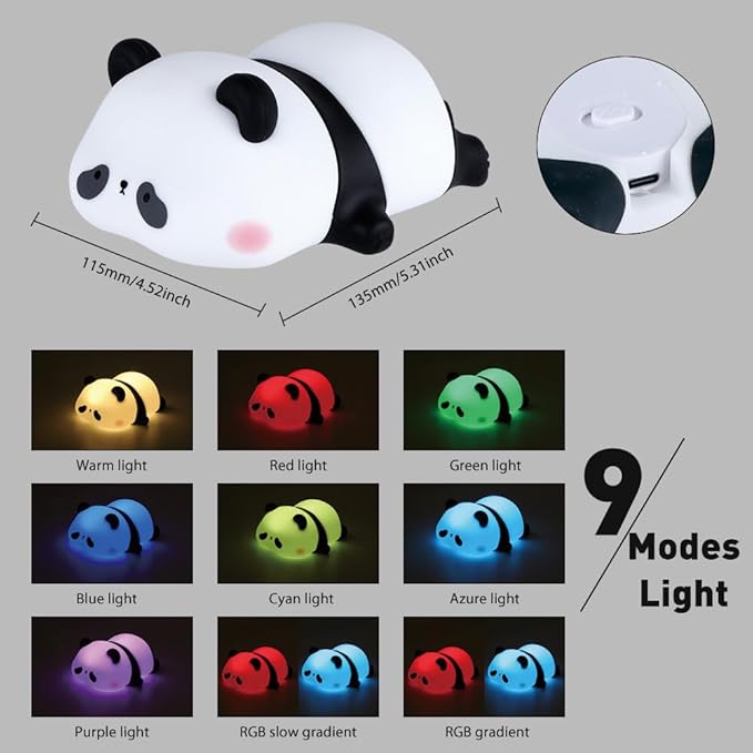 Cute Panda Night Light - Dimmable LED Squishy Night Lamp, Rechargeable Silicone Touch Light for Nursery, Toddler & Kids Room Decor, Safe Breastfeeding Nightlight, Cool for Boys & Girls