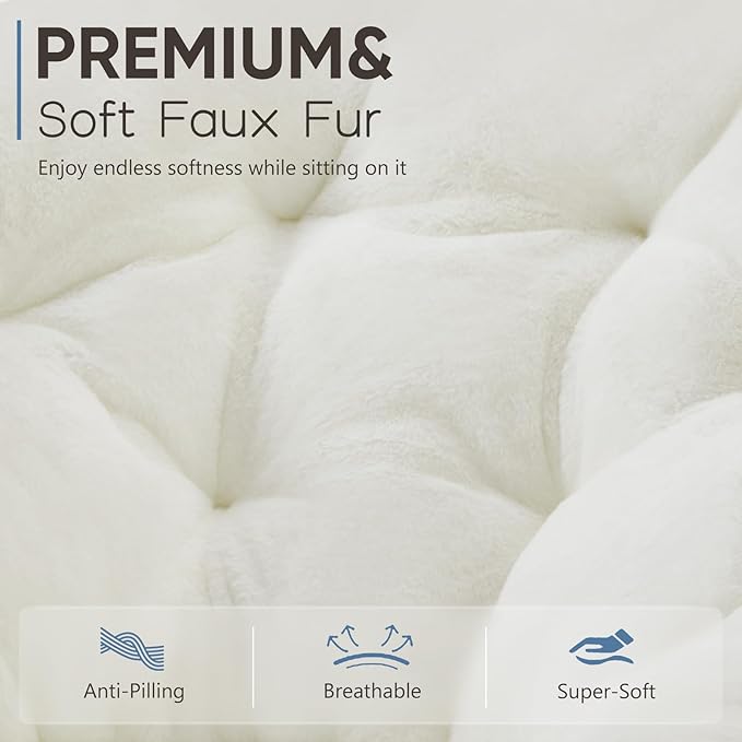 DUMOS Comfy Chair for Adults, Soft Faux Fur Folding Lounge for Bedroom Living Room Dorm Rooms Flexible Reading Chair for Teens, Large Size Foldable (Square-White)