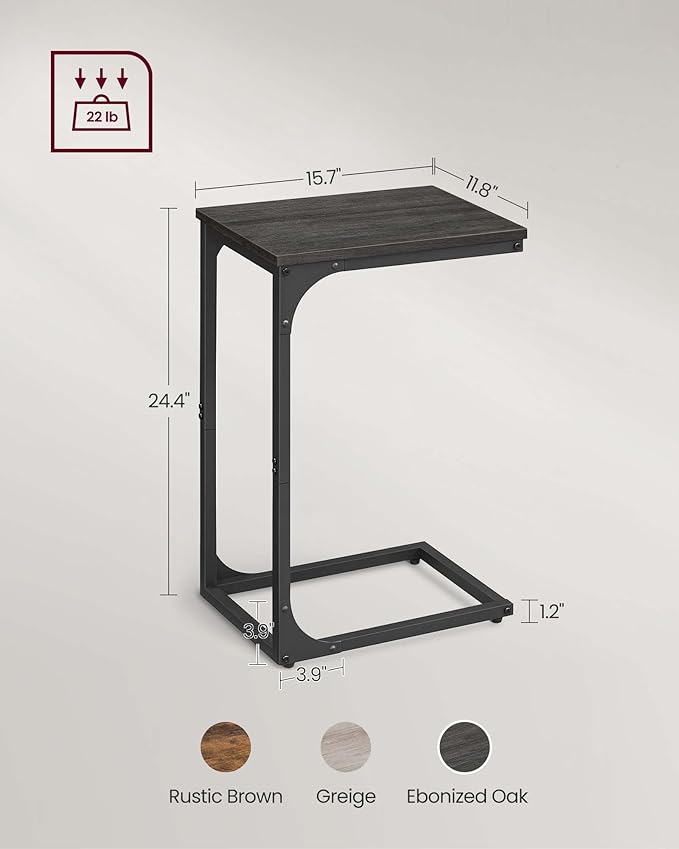 VASAGLE C-Shaped End Table Set of 2, Small Side Table for Couch, Sofa Table with Metal Frame for Living Room, Bedroom, Bedside, Ebonized Oak and Black