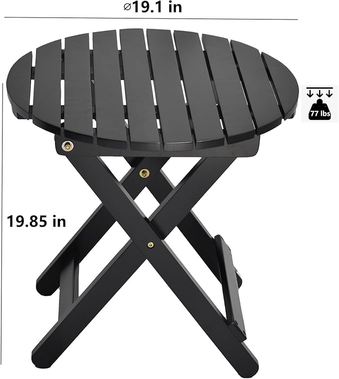 Outdoor Small Round Folding Side Tables, Foldable Wooden End Table for Indoor, Porch, Patio, Camping as Coffee Table or Plant Stand, Black ﻿