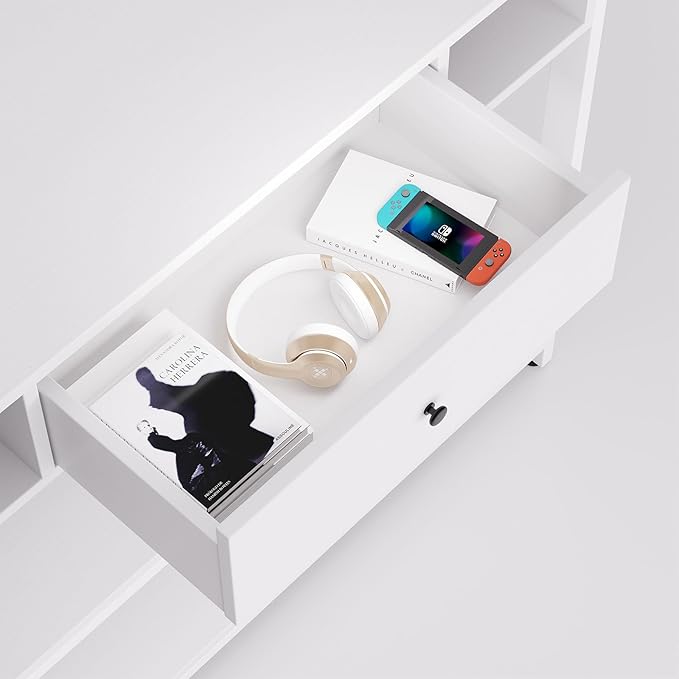 Mexin 39 Inch Console Sofa Table with Drawer, Industrial Entryway Table with Storage Shelves, Storage Organizer for Hallway Living Room Couch Foyer Kitchen Counter, White