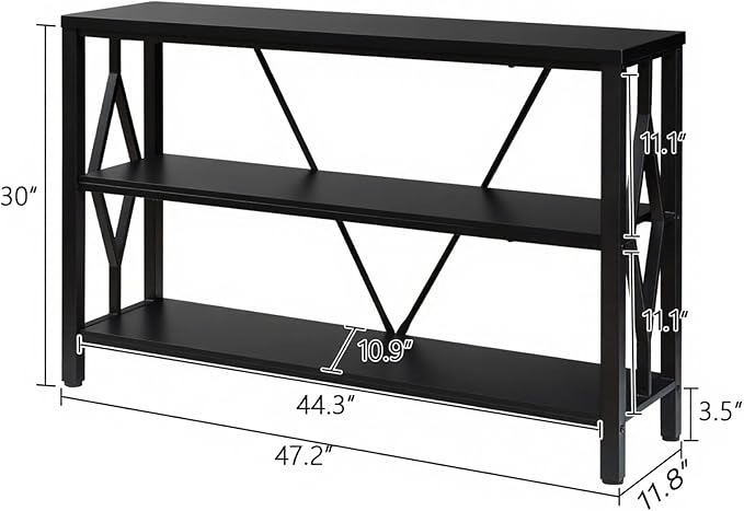 HOMISSUE Sofa Console Table, Rustic Console Table with 3-Tier Storage, Engineered Wood Sofa Tables with Open Shelves, Heavy Duty Entryway Tables for Living Room, Hallway (47 Inch, Black)