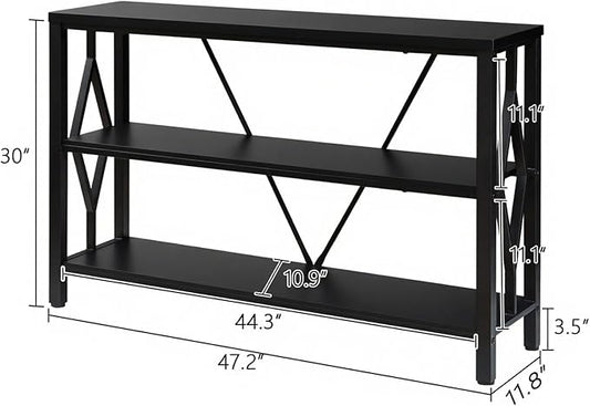 HOMISSUE Sofa Console Table, Rustic Console Table with 3-Tier Storage, Engineered Wood Sofa Tables with Open Shelves, Heavy Duty Entryway Tables for Living Room, Hallway (47 Inch, Black)