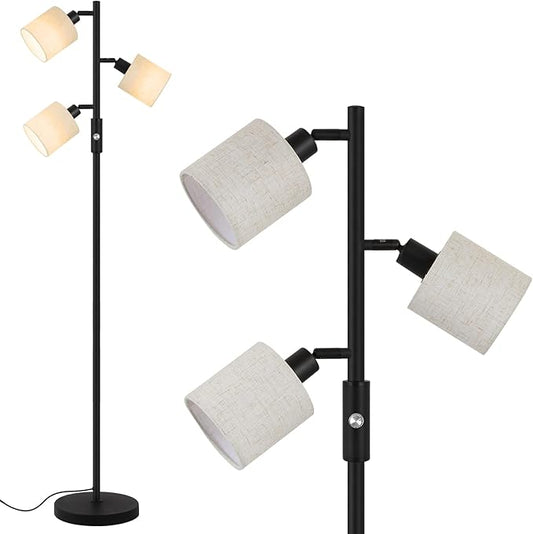Floor Lamps for Living Room, Standing Lamp, 3-Light Tree Floor Lamp with Lampshade, Reading Floor Lamp with Rotary Switch, 63" Tall Lamp, Modern Pole Lamp for Bedroom Office Kids Room (5W LED Bulbs)
