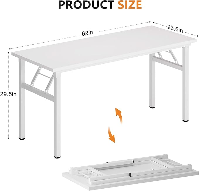Folding Desk, 62 inch No Assembly Folding Desks for Small Spaces, Sturdy Foldable Computer Desk, Functional Home Office Desks, Study Writing Desk Office Table Workstation for Home Office Outdoor