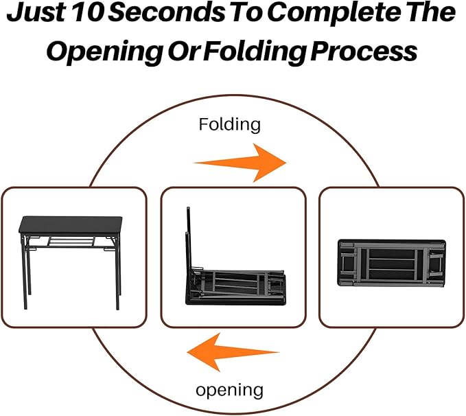 BYMECOST 39.4" Folding Desk, No Assembly Computer Desk, Small Foldable Table with Storage Shelf, Study Table for Small Space, Writing Desk Compact Desk for Home Office (Black, 39.4")