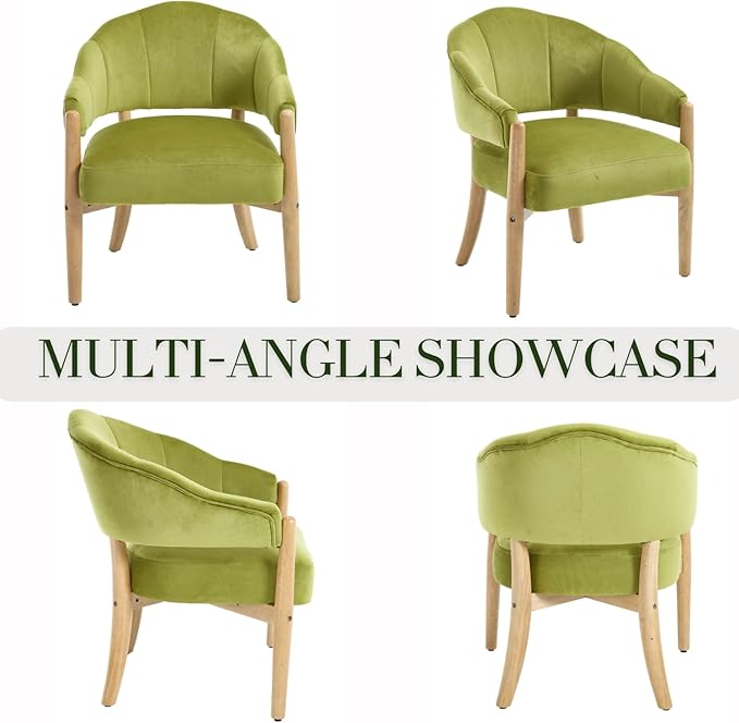 HEAH-YO Comfy Modern Accent Chair Set of 1,Upholstered Velvet Living Room Chair,Reception Armchair with Solid Wood Legs,Reading Leisure Chair for Bedroom Makeup Vanity,Green