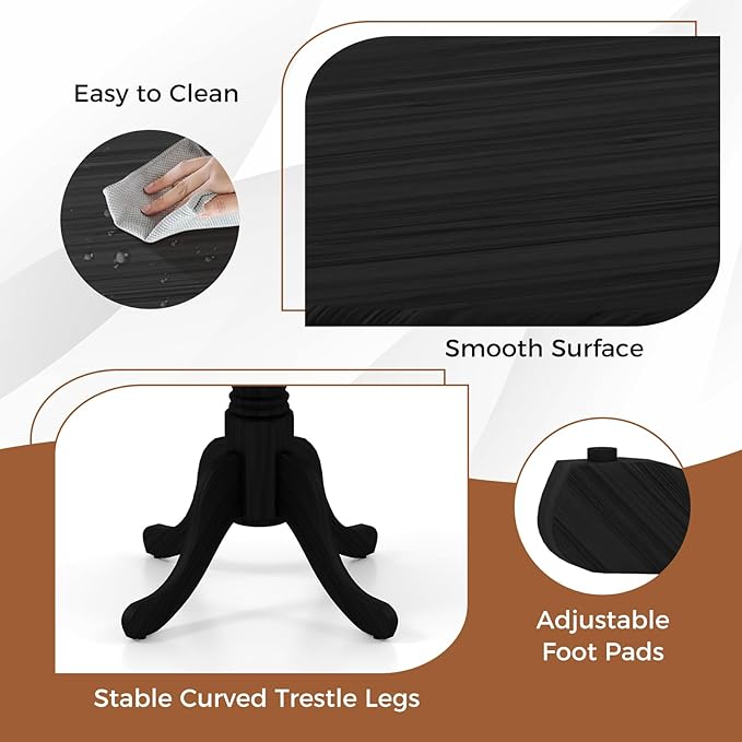 Giantex Round Dining Table, 39" D X 29" H, Rubber Wood Pedestal Table W/Round Tabletop & Curved Trestle Legs, 4-Person Dinner Table for Kitchen, Dining Room, Restaurant (Black)