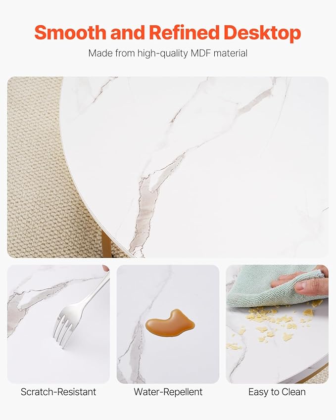 VEVOR Nesting Tables, Coffee Table Set of 2, 31.5 inch Round Coffee Table, Small Coffee Tables Night Stand with Metal Frame, for Living Room, Bedroom, Office (White & Gold)