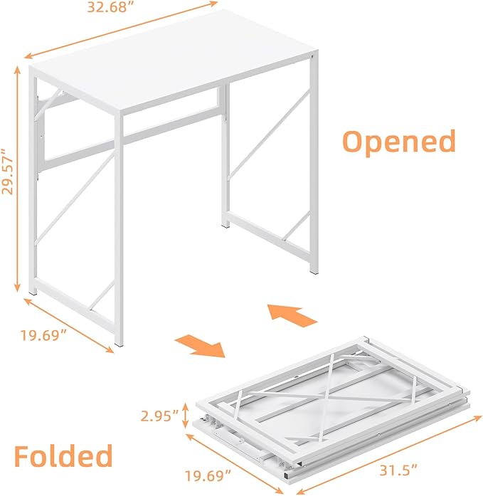 Elephance Folding Desk Writing Computer Desk for Home Office, No-Assembly Study Office Desk Foldable Table for Small Spaces