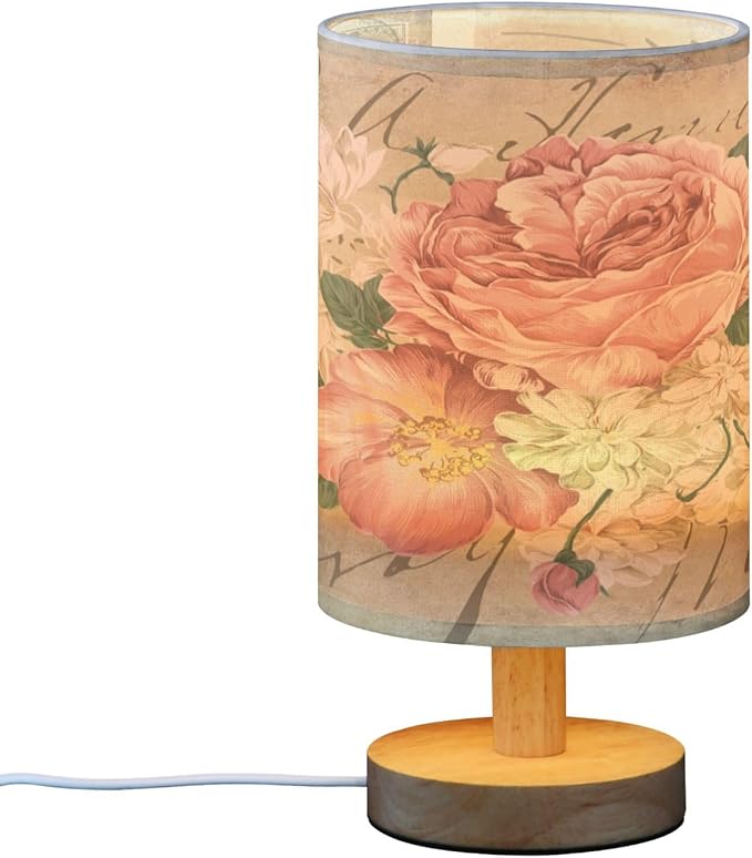 Bolaz Small Table Lamp for Bedroom Vintage Shabby Chic Pink Rose Flowers Table Lamp Nightstand Lamp for Livingroom Office Reading Working Table Desk