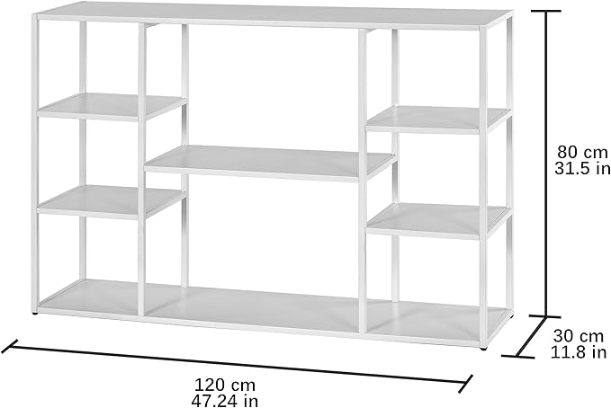 47 Inch Metal Console Table with 8 Storage Shelves,Extra Long Entryway Table,Narrow Sofa Table,Hallway Table for Entrances to Corridor,Foyer,Living Room (White, 47.24×11.81×31.5in)