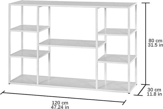 47 Inch Metal Console Table with 8 Storage Shelves,Extra Long Entryway Table,Narrow Sofa Table,Hallway Table for Entrances to Corridor,Foyer,Living Room (White, 47.24×11.81×31.5in)