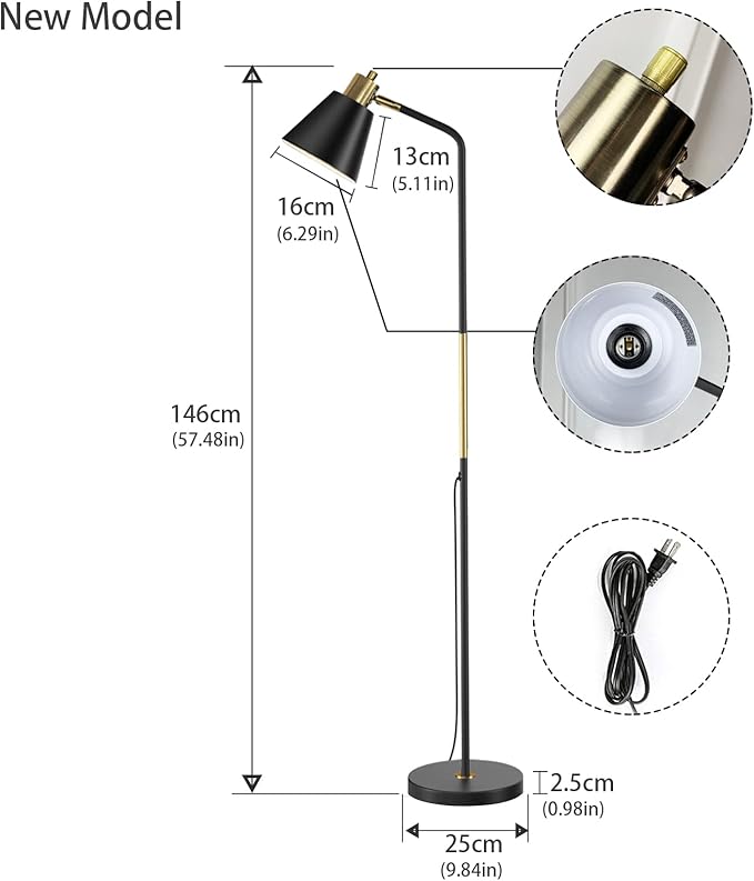 Industrial Floor Lamps for Living Rooms & Bedrooms - Rustic Farmhouse Reading Lamp - Standing, Adjustable Metal Heads Indoor Task Lighting for Living Room Bedroom Office Home Décor (Black-Large)