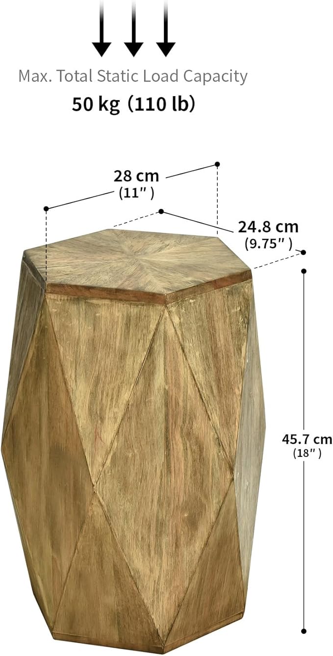 Round Side Table, Rustic Console Table, Gold Geometric End Tables Ideal for Couch Sofa Living Room or Bedroom Stand (Geometric Style)