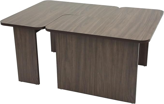 VESCASA Modern L Shaped Nesting Coffee Table Set of 2 Modular Rectangle Walnut Wood Table for Living Room