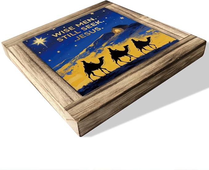 Christmas Desk Signs, Wise Men Still Seek Jesus Sign, Religious Artwork for Home Office Decoration, Decorative Wooden Table Sign, Camel Decor, Farmhouse Wood Decoration, Christian Shelves Decor