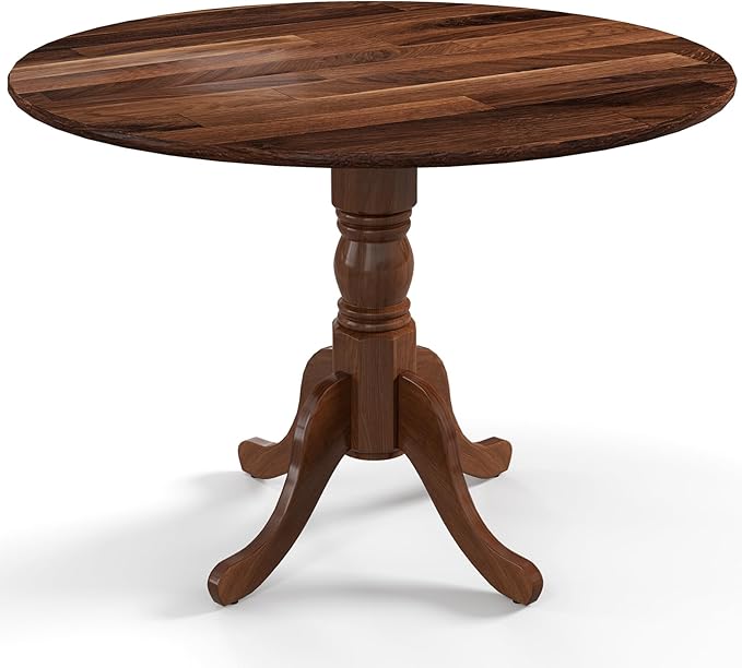 Giantex Round Dining Table, 39" D X 29" H, Rubber Wood Pedestal Table W/Round Tabletop & Curved Trestle Legs, 4-Person Dinner Table for Kitchen, Dining Room, Restaurant (Walnut)