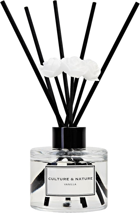 CULTURE & NATURE Reed Diffuser Set 4oz (120ml) Vanilla Scented Diffuser with Sticks Home Fragrance Reed Diffuser for Bathroom Shelf Decor