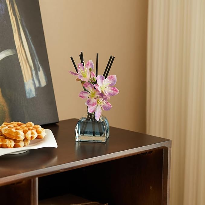 Flower Reed Diffuser Gift Set, Cedar Essential Oil with Scent Sticks, Air Freshener for Bathroom Shelf Office Decor, Home Fragrance for Men and Women, 3.4 oz