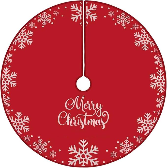 Flash World 36 Inch Large Christmas Tree Skirt Xmas Soft Cover Mat Decor Snowflake Collar Farmhouse Tree Skirt for Holiday Ornaments Party Home Indoor Decorations (E, 48INCH)