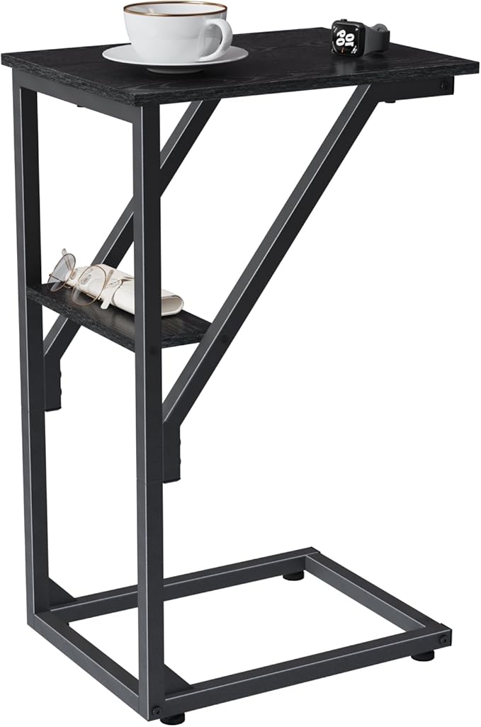 C-Shaped End Table, Small Side Table for Couch, Sofa TV Tray Table for Living Room, Bedroom, Bedside ET-D-BK1