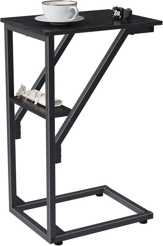 C-Shaped End Table, Small Side Table for Couch, Sofa TV Tray Table for Living Room, Bedroom, Bedside ET-D-BK1