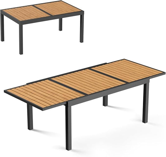 ZANDOR Expandable Patio Dining Table for 4-8 People, Aluminum Outdoor Square Table(55"-82.7") with Safety Lock,Adjustable Height-Wood Grain for Backyard,Garden,Porch, Yard,Poolside,Grey