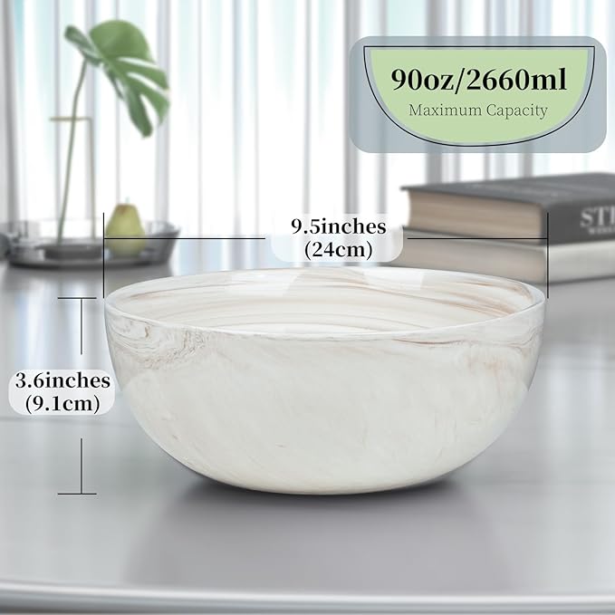 Large Decorative Fruit Bowl, Marble-patterned Ceramic Bowl for Coffee Table Entryway Kitchen Modern Home Decor Centerpiece 9.5 Inches,Brown