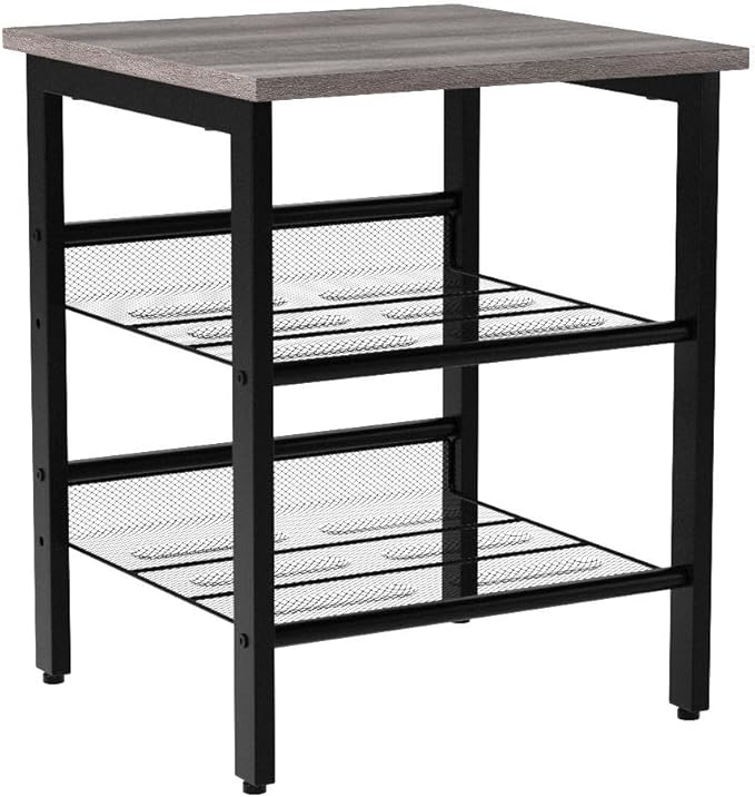 VASAGLE Nightstand, Set of 2 Side Tables, End Tables with Adjustable Mesh Shelves, for Living Room, Bedroom, Industrial, Stable Steel Frame, Easy Assembly, Greige and Black ULET024B02