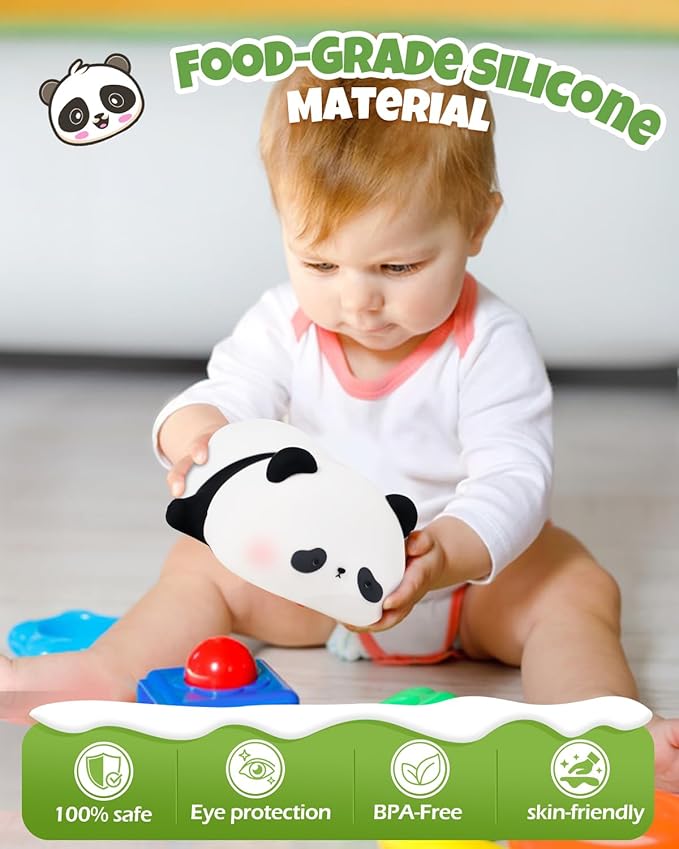 Cute Panda Night Light, Animal Lamp, Food Grade Silicone, Rechargeable, 3 Level Dimmable, Squishy Nursery Nightlight for Desk Decor, Funny Gifts Stuff for Boys Girls Baby, White Elephant Gifts