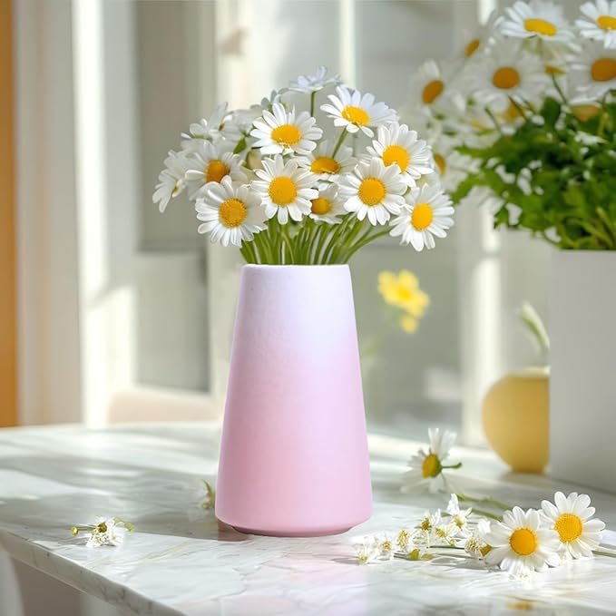 Pink Vase - 6" Pink Ceramic vase for Flower, Cute Modern Vases for Home Decor, Minimalist vases for Centerpieces, Living Room,Bedroom or Gift