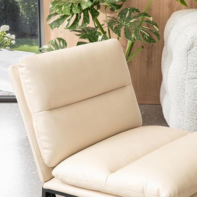 Glitzhome Mid Century Modern Accent Chairs Set of 2, Living Room Chairs with Metal Frame, Thick Leatherette Leisure Chairs Upholstered Chairs for Home Office -Beige