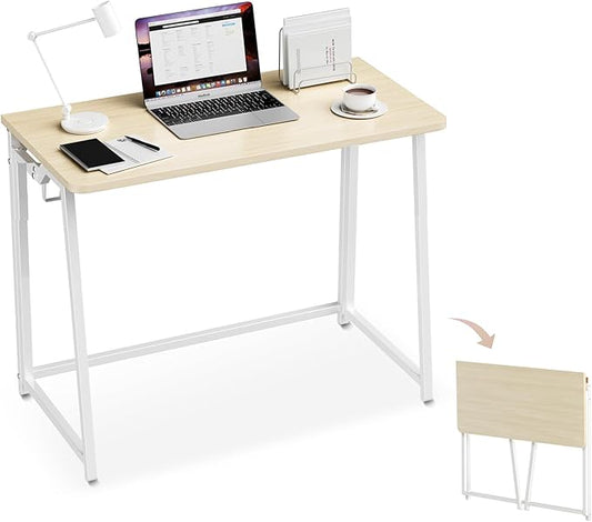 Folding Desk Small Foldable Desk for Small Space, 31.5 Inches Writing Computer Desks in Study, Home Office Foldable Office Desks for Bedroom, Oak