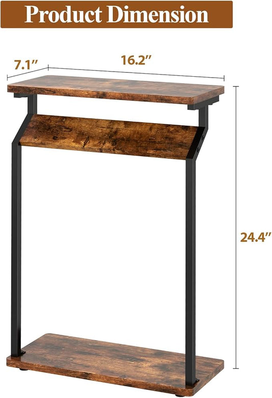 Livofloral Narrow Side Table for Small Spaces, End Table for Couch, Slim Couch Tray Tables, Skinny Thin End Tables for Living Room, Bedroom, Rustic Brown