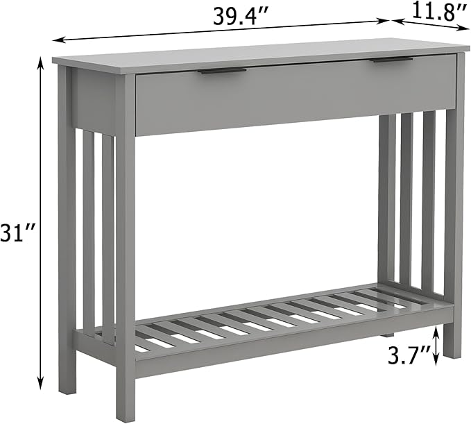 TaoHFE Entryway Table with Storage, Modern Sofa Table with Slatted Frame, Entry Way Table with Smooth Finish, Long Console Table for Hallway, Entryway, Living Room, Bathroom, Bedroom, Grey