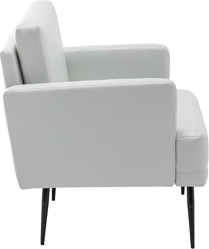 MINCETA Accent Chair,Modern Upholstered Armchair with Back and Arms,Reading Accent Chairs for Living Room,Set of 2,PU Leather in Light Gray