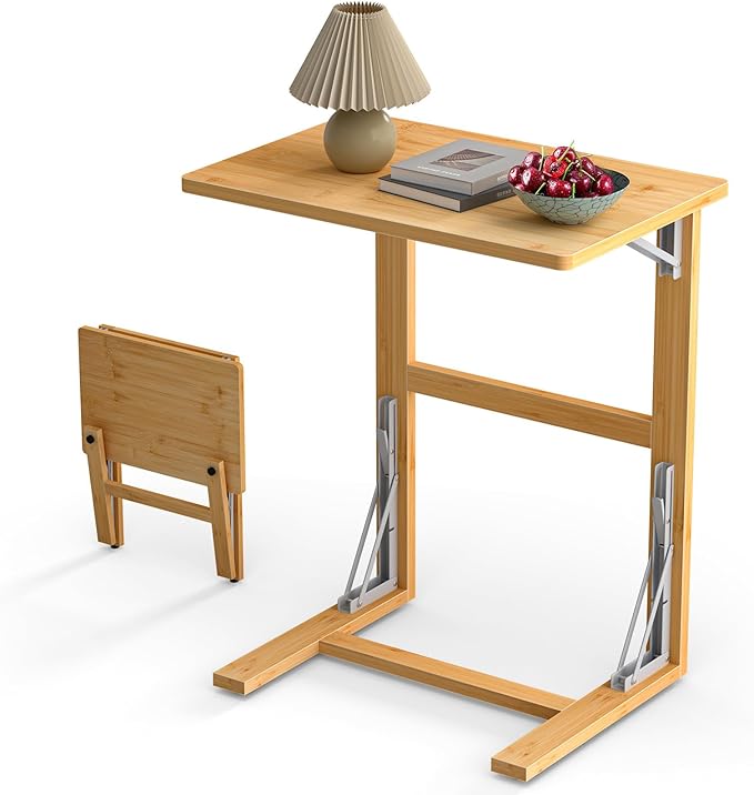 Tatub Folding TV Tray Table, 24" Foldable C Shaped end Table for Couch Laptop Living Room Bedroom Home Office