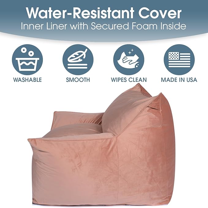 Foamma Bean Bag Chair for Kids & Adults, Pink - Single Person Bean Bag Chair with Armrests, High-Density Foam, Cozy and Plush Reading Seat, Ideal for Bedroom and Relaxation