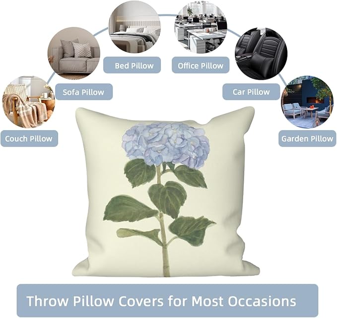 Blue Flowers Throw Pillow Covers 24"x24" Set of 4, Spring Outdoor Pillow Covers Home Decorative Floral Printed Cushion Covers for Couch Sofa Bedroom Farmhouse Livingroom Garden Patio Car