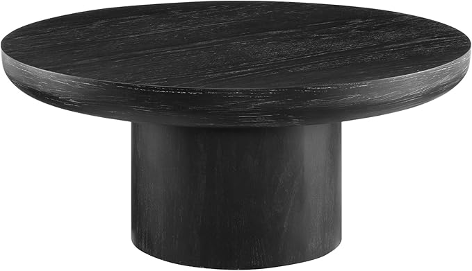 36" Round Coffee Table with Cylindrical Leg,Farmhouse Accent Side Table, Sturdy MDF Construction,Mid-Century Modern Wood Veneer Center Table for Living Room, Apartment,Office (Black)